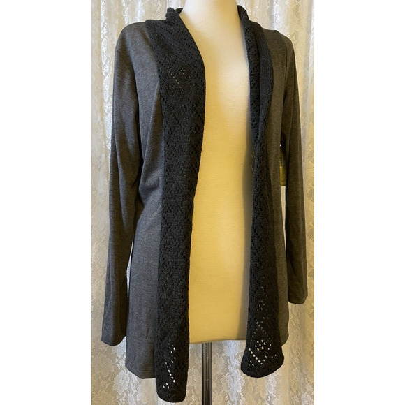 Debbie Morgan Open Front Sweater Cardigan Women's Black/drk Grey Size M - Picture 1 of 7